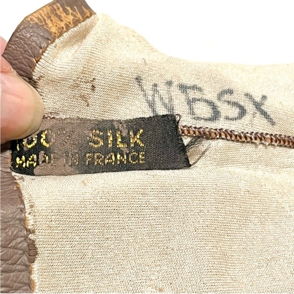 Vintage Taupe Kid Leather Elbow Length Long Gloves with Silk Lining - Picture 8 of 9